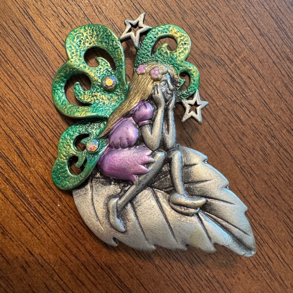 Patricia Darling Dash DD Signed Pewter & Enamel Fairy Brooch from 1970’s
